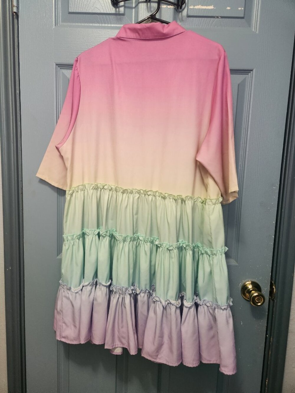 Pastel Rainbow-Colored Ruffle Dress w/ Buttons - Picture 3 of 3